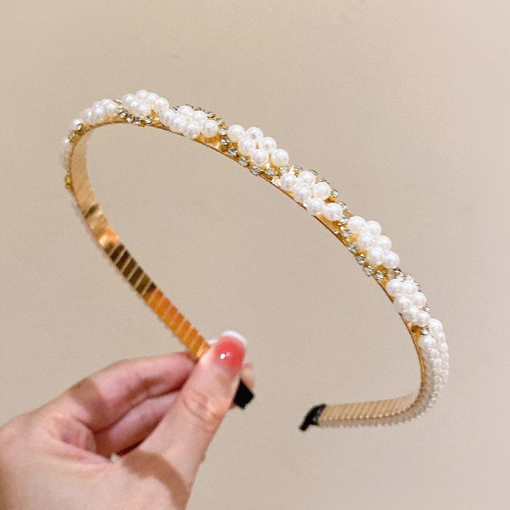 Mode Full Pärla Hårband Elegant Enkelt Blomma Kvinnor Hårbygel Band Pannband Infattning Flickor Håraccessoarer Huvudsmycke
