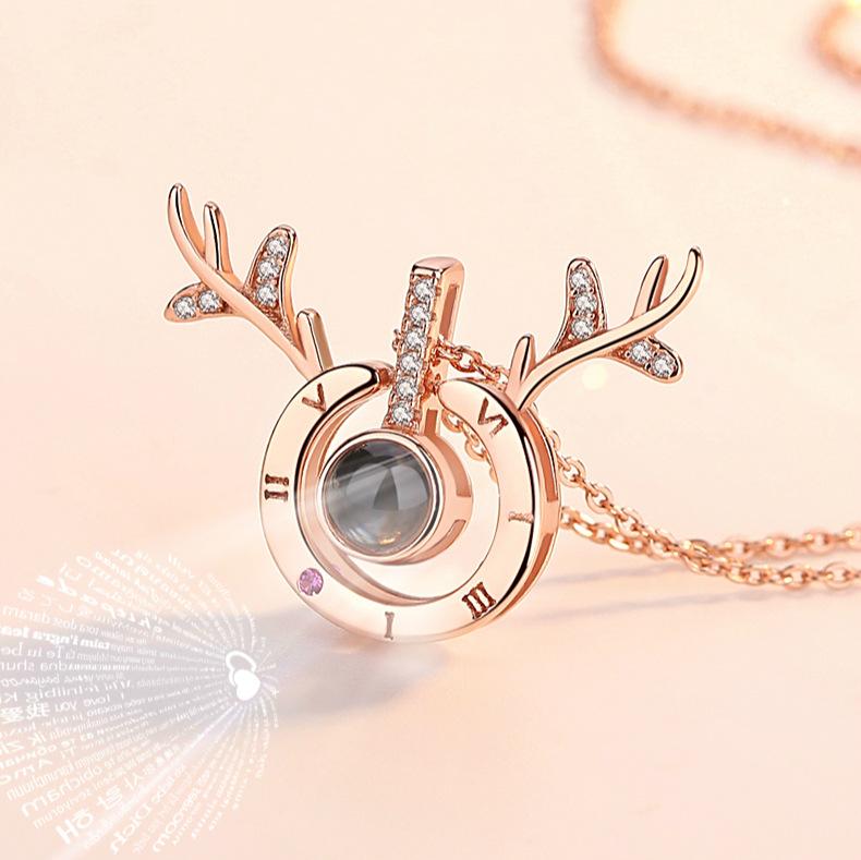 Yilu You Halskette Damen Trendige Allround Schlüsselbeinkette Anhänger Projektionsgravur Geschenk