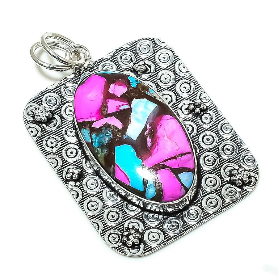 Spiny Oyster Gemstone Handmade 925 Sterling Silver Jewelry Pendant 2.44" SU-6655