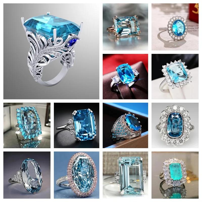 2026 New Sea Blue Cubic Zirconia Ring - Personalized Wedding Party Gorgeous Accessories of Special Interest To Women
