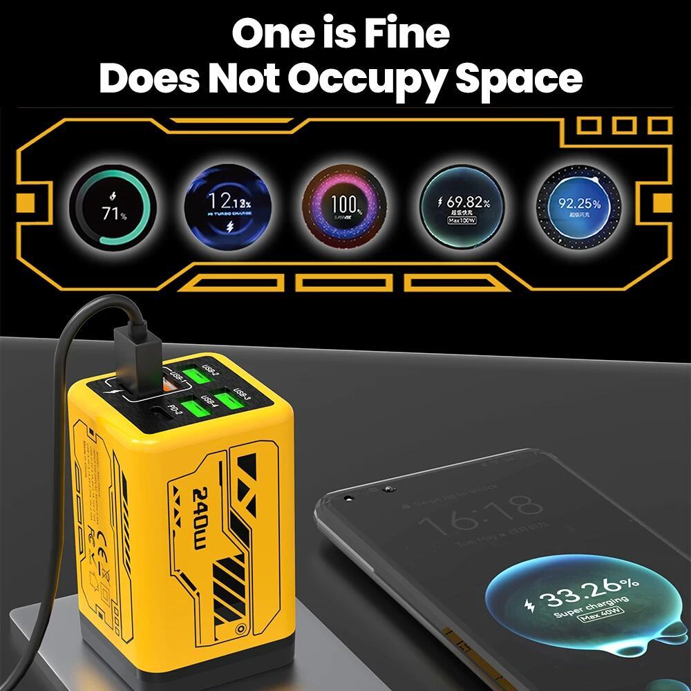 6-in-1 240W Schnellladegerät Mit 4 USB 2 PD-Anschlüssen Desktop-Ladegerät Schnellladeadapter Für Telefon Laptop