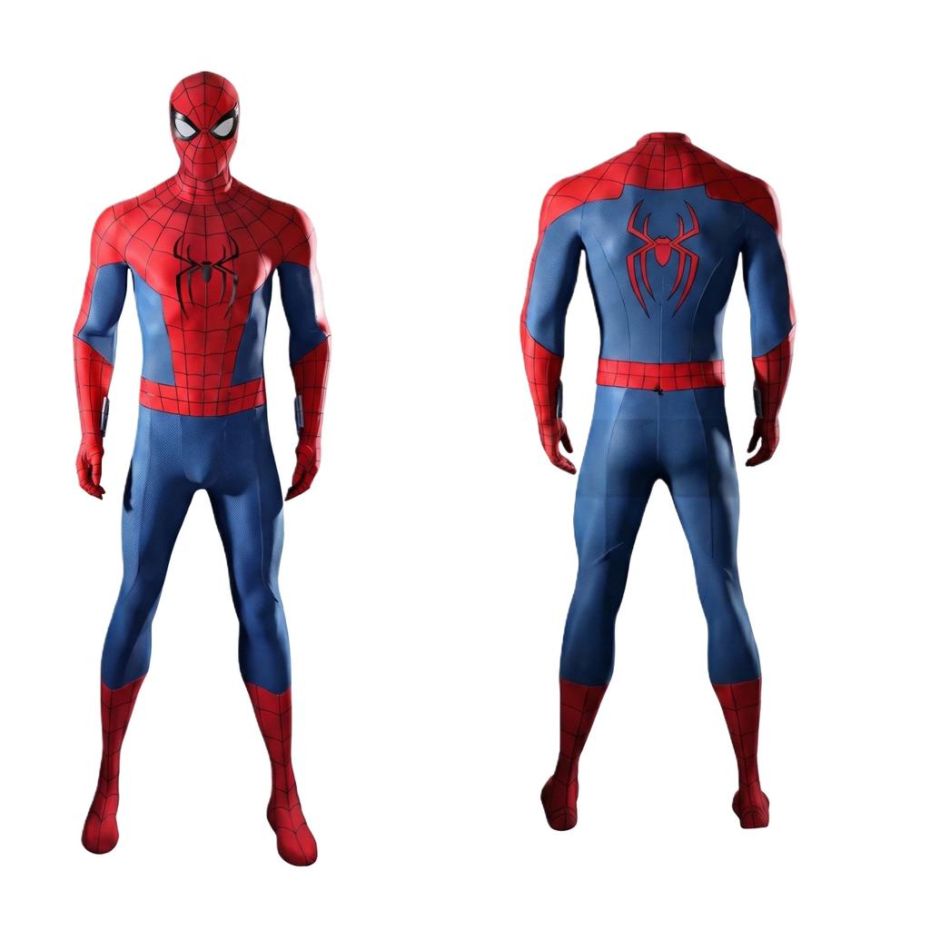 Full Body Stretch Jumpsuit Costume with Web Pattern and Spider Emblem for Halloween Stage Performance Cosplay and Themed Events