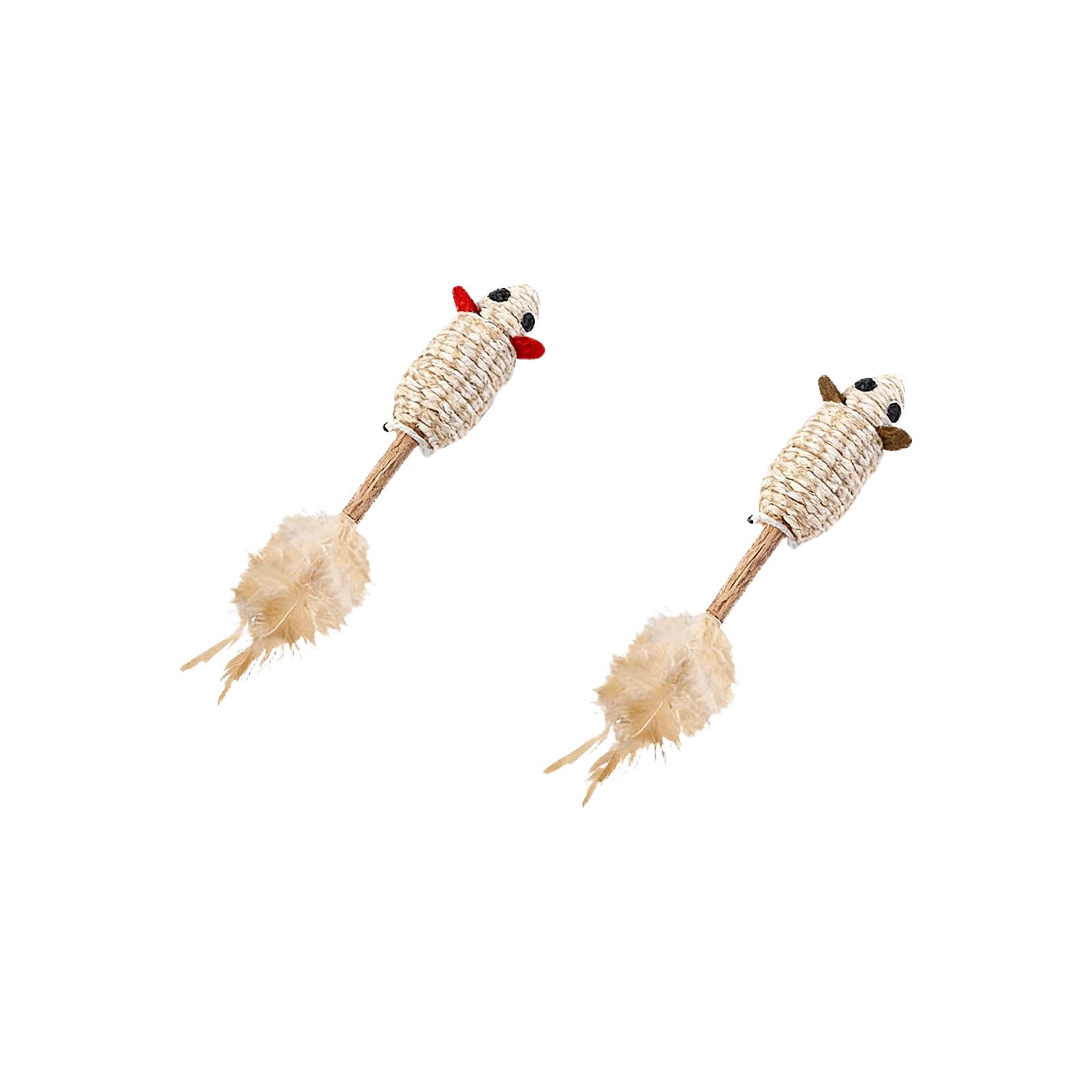 Silvervine & Sisal Cats Chew Toys With Feathers - Interactive Molar Sticks For Kittens & Cats
