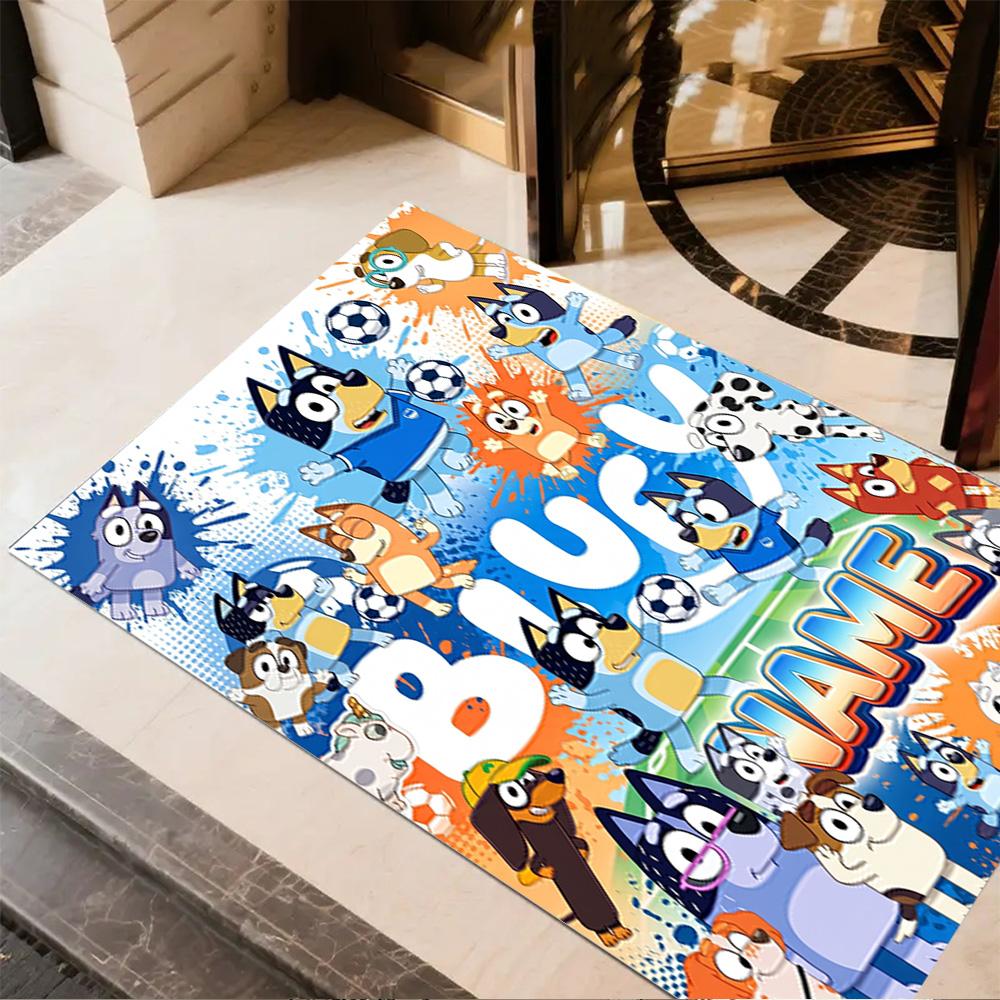 Soccer Fun Bluey Customize Your Name Floor Mat Design for Dining Room Decorate room Kitchen Study room Anti-slip Rug Anime Office Decor Spiritual Gift
