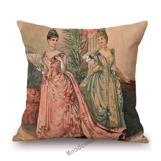 Elegant European Victorian Era Fashion Duchess Ladies Vintage Poster Royal Home Decorative Sofa Pillow Case Linen Cushion Cover
