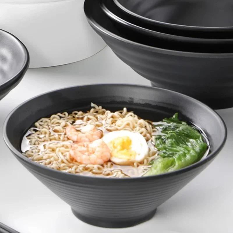 Melamine Tableware Bowl Imitation Porcelain Black Round Soup Bowl Special Bowl for Household Lamian Noodles Kitchen Utensils