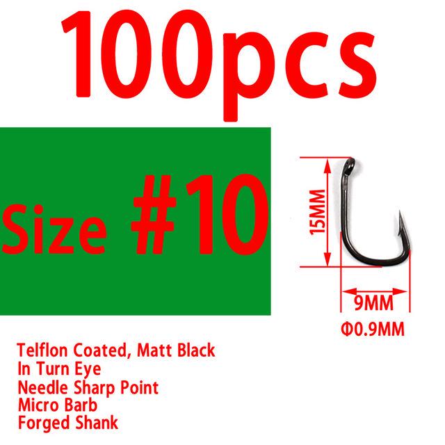 

Bimoo 100 шт. высокоуглеродистая сталь с тефлоновым покрытием, крючок для ловли карпа, поворотный глазок, наконечник с микро-бородкой, аксессуары для рыбалки, снасти #10