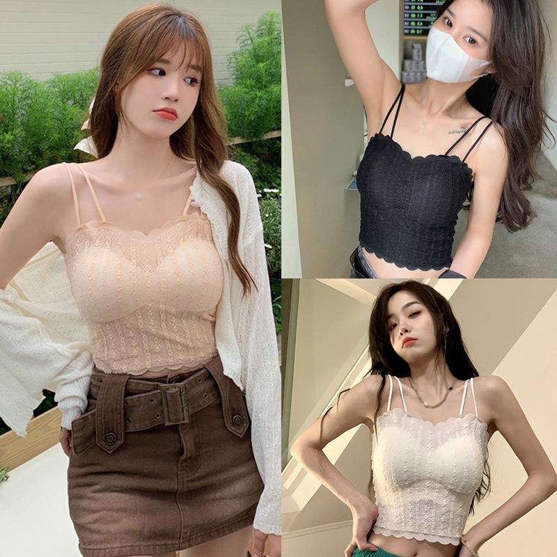 

Женские кружевные топы на бретелях из ледяного шелка, облегающие, милая корейская версия