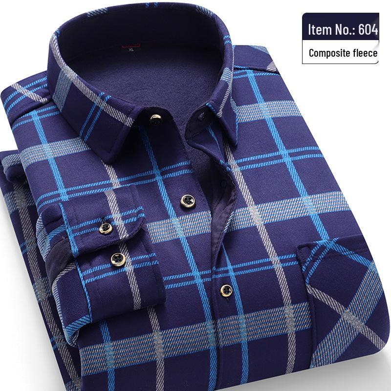 

Мужская теплая рубашка Golden Shield на флисовой подкладке для осени/зимы - деловая одежда для мужчин среднего и пожилого возраста 4XL (165-185 jin)
