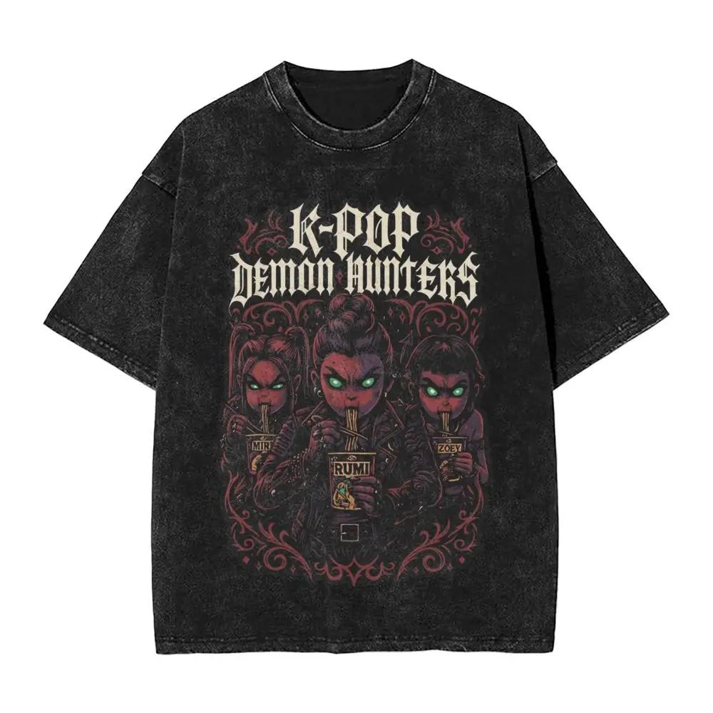 Jinu Saja Boys Kpop Demon Hunters Washed T Shirt Men Y2K Funny Casual T Shirts Summer Harajuku Tee Shirt Print Clothing