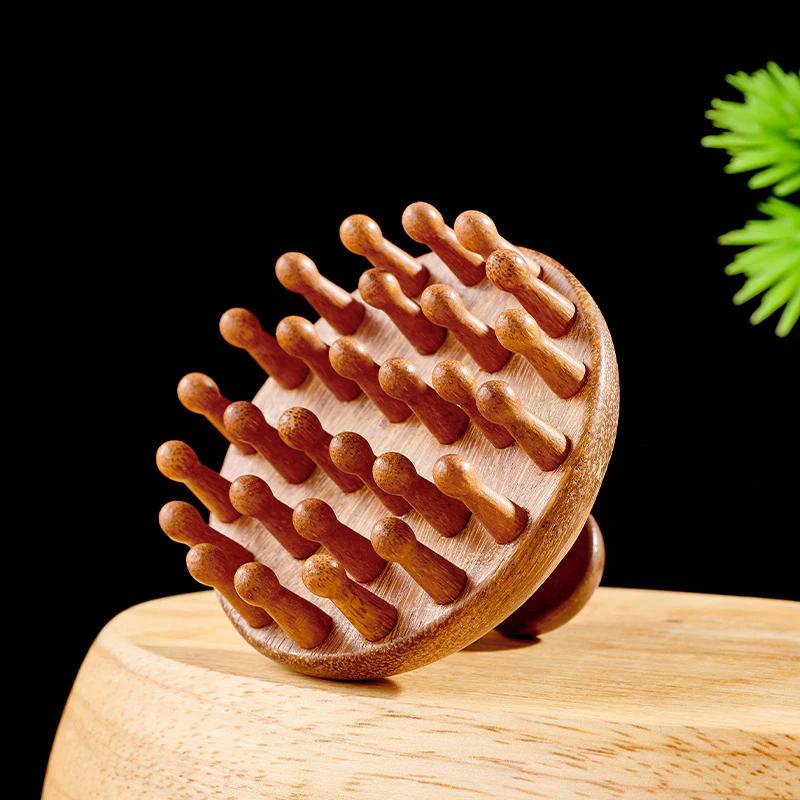 Pieptene de masaj multifuncțional pentru terapie cu lemn, masaj pentru cap pentru scalp, din lemn de santal natural, dinți circulari, Guasha, masaj corporal pentru răzuire
