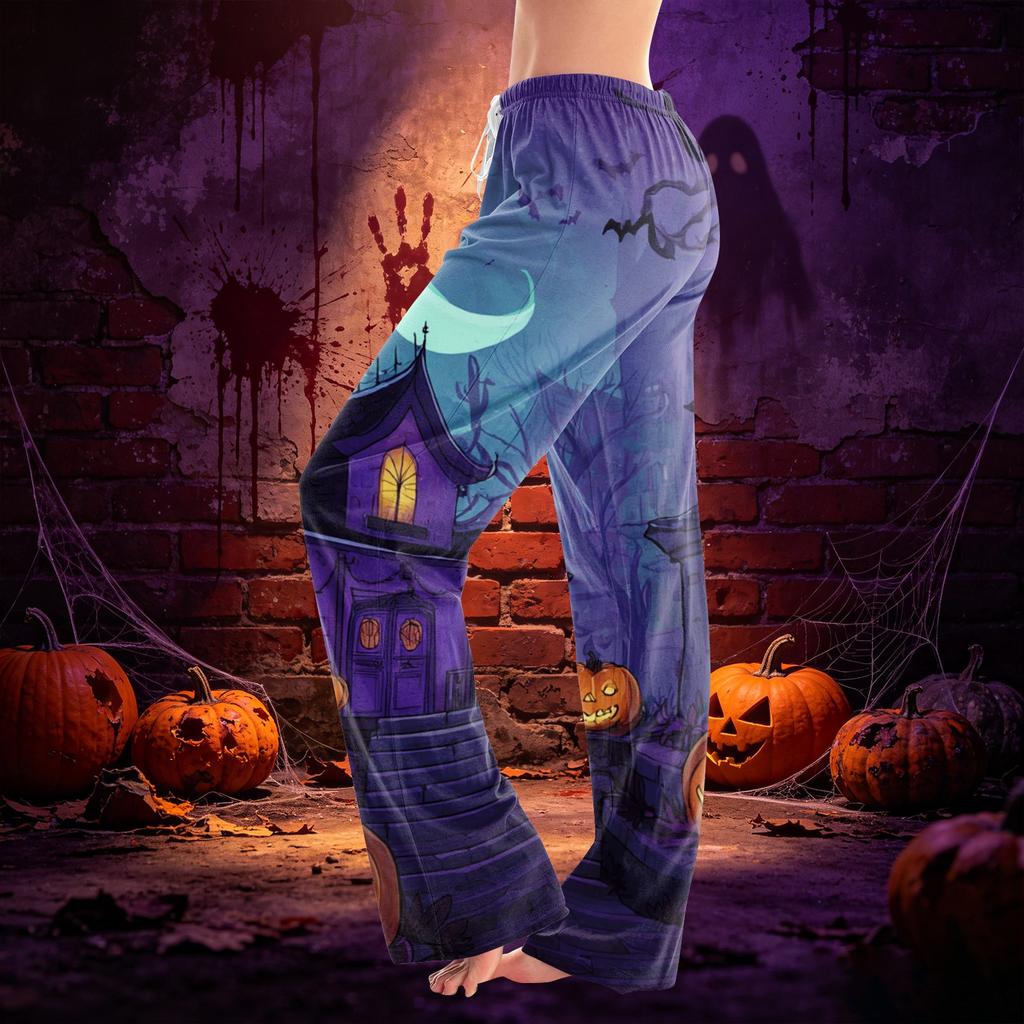 Women's Halloween Print Drawstring Casual Pants with Elastic Waist