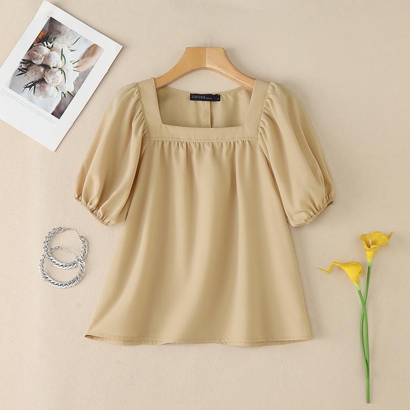 

ZANZEA Жіноча повсякденна літня блуза з коротким рукавом з квадратним коміром S