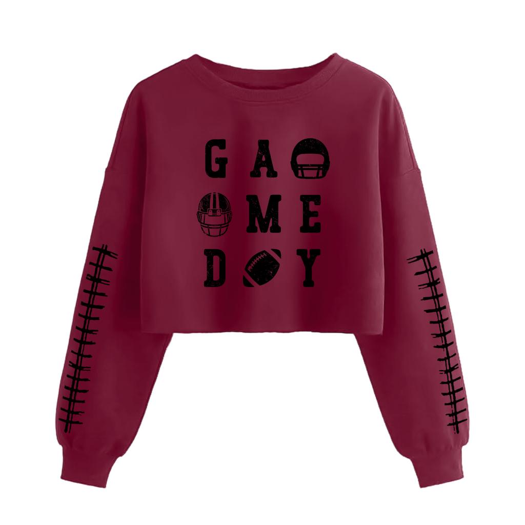 Women's Fashion Retro Printed Camedy Navel-baring Long-sleeved Pullover Sweatshirt