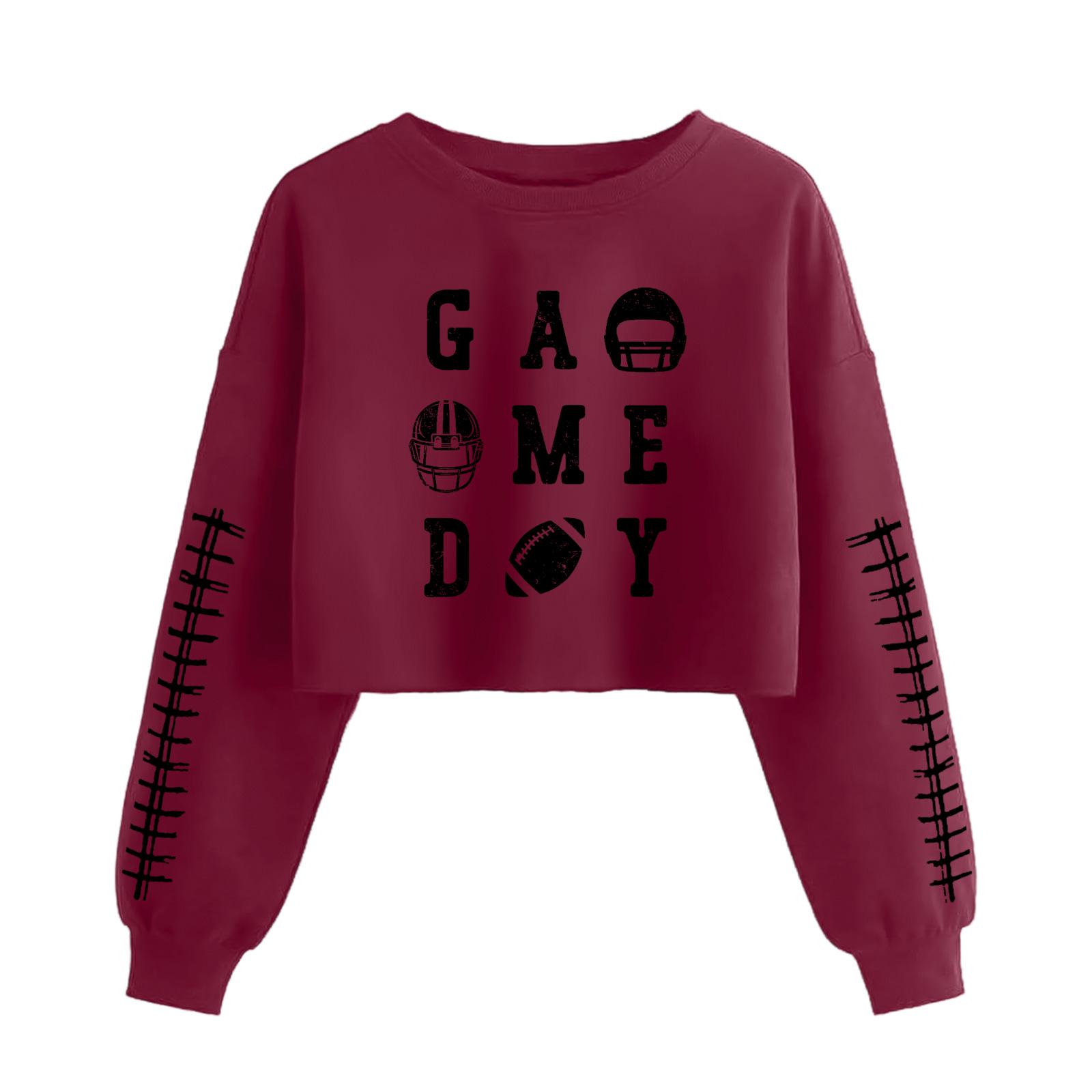 

Women s Fashion Retro Printed Camedy Navel-baring Long-sleeved Pullover Sweatshirt XL винный