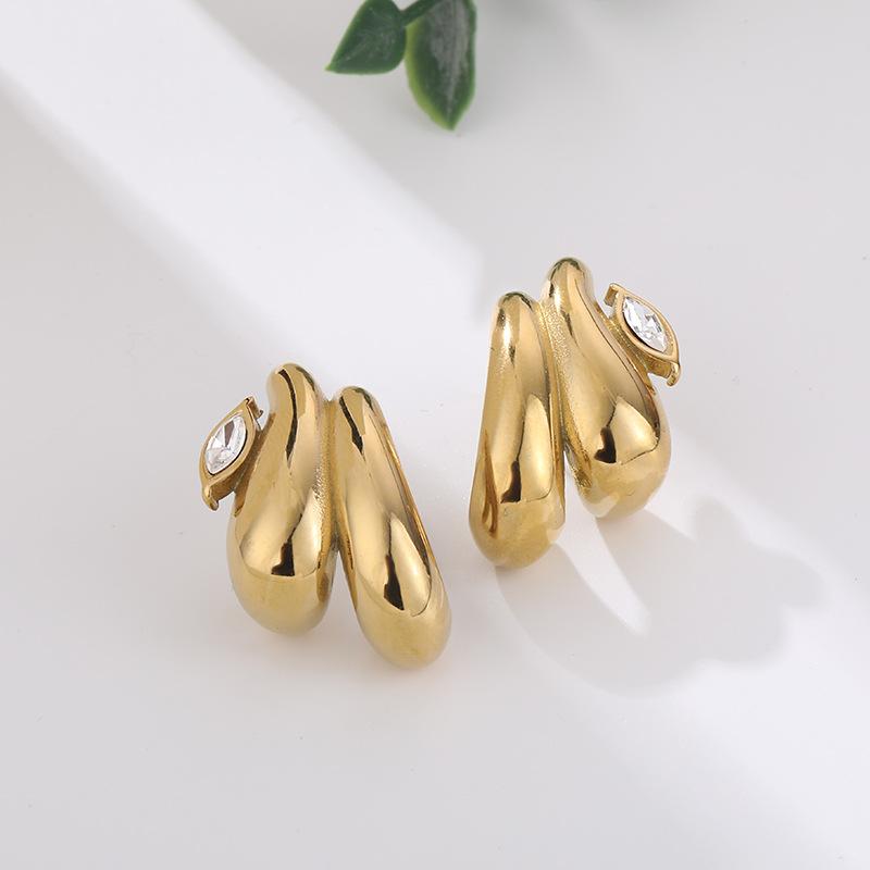Simple stainless steel single diamond special-shaped geometric stud earrings wind, personalized trend simple scenery titanium steel earrings