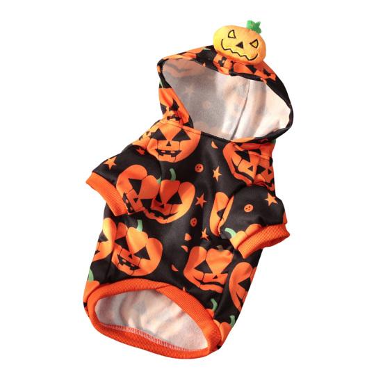 Breathable Pet Hoodie Halloween Pumpkin Dog Hoodie, Sweatshirt Autumn Pullover, Small Outfit Hooded T-shirt for Medium Dogs Cats