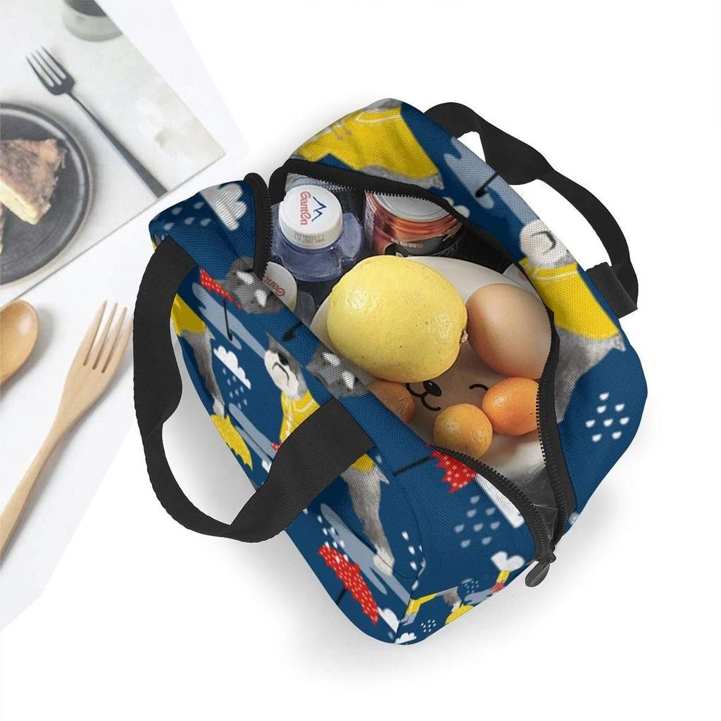 Schnauzer Raincoat Dog Hawaiian Surfer Portable Insulated Lunch Bag Tote Waterproof Meal Prep Box With Zipper For Office School