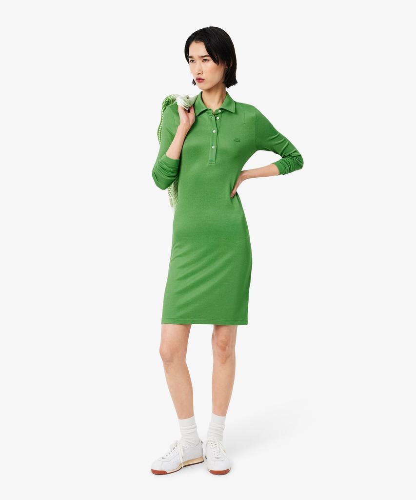 Lacoste Women'S Shiny Pique Long Sleeve Dress Ef9901-56G Npa