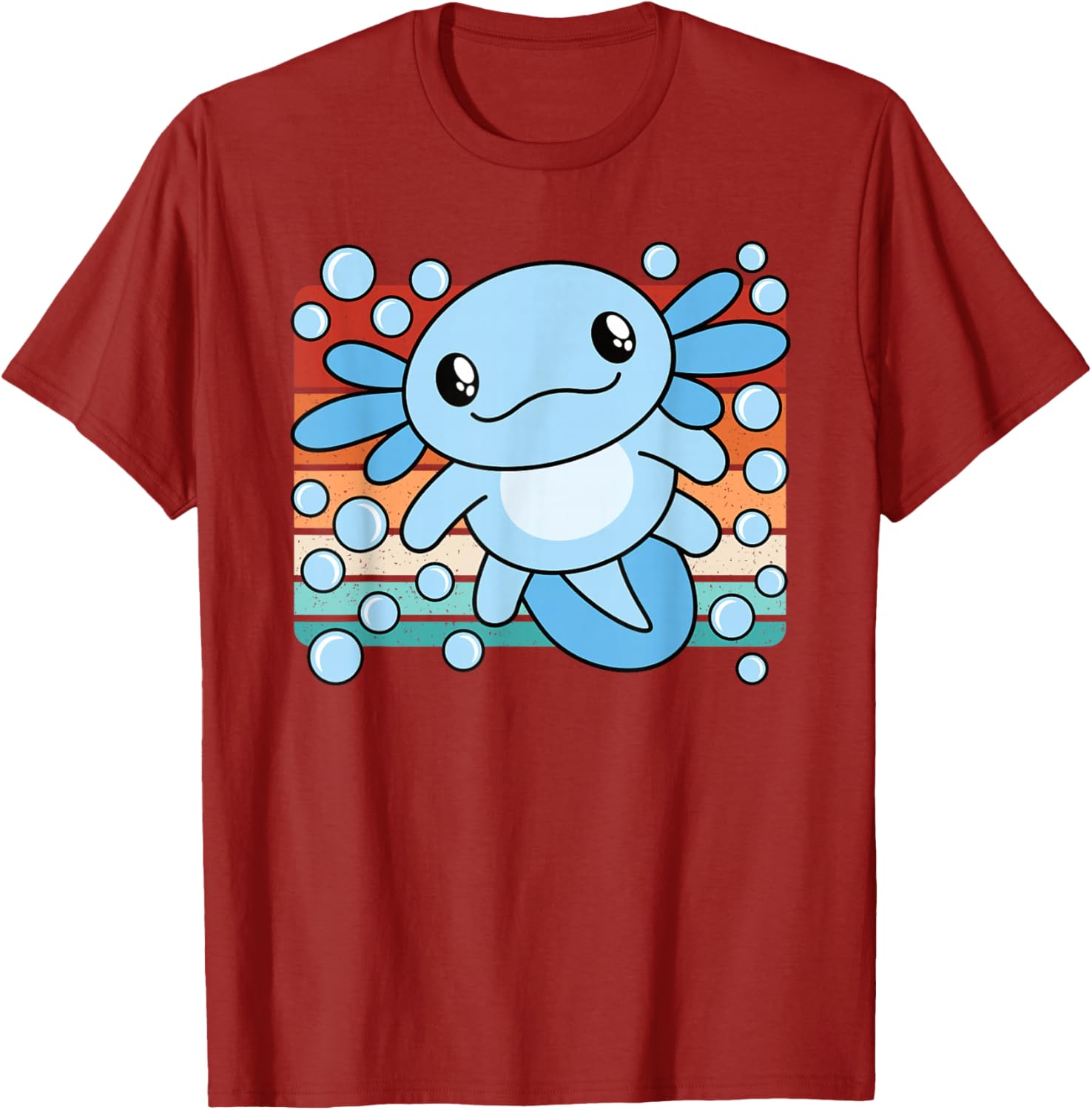 Cute Axolotl Salamander Retro Sunset Graphic Tee Soft Cotton Casual T-Shirt for Kids S