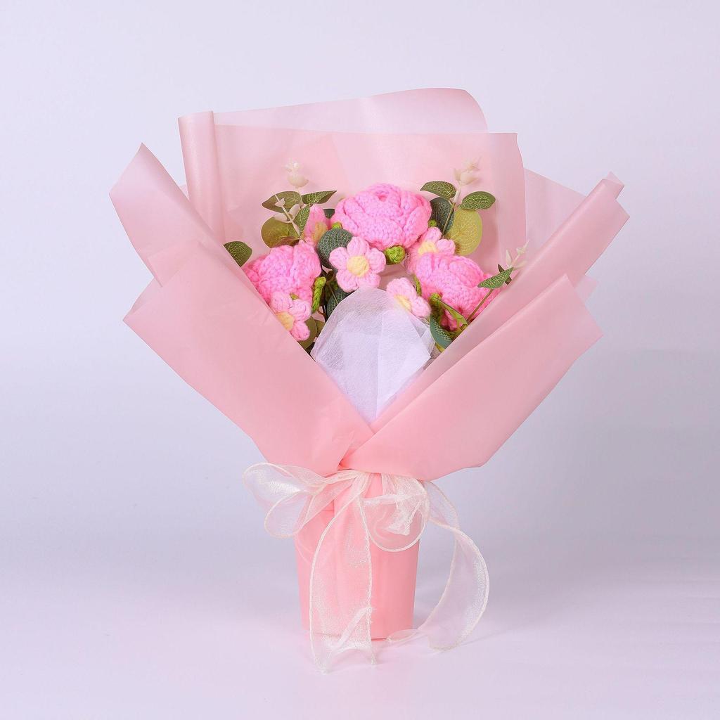 Hand-Knitted Rose Yarn Bouquet - Perfect Birthday or Festival Gift for Friends and Teachers