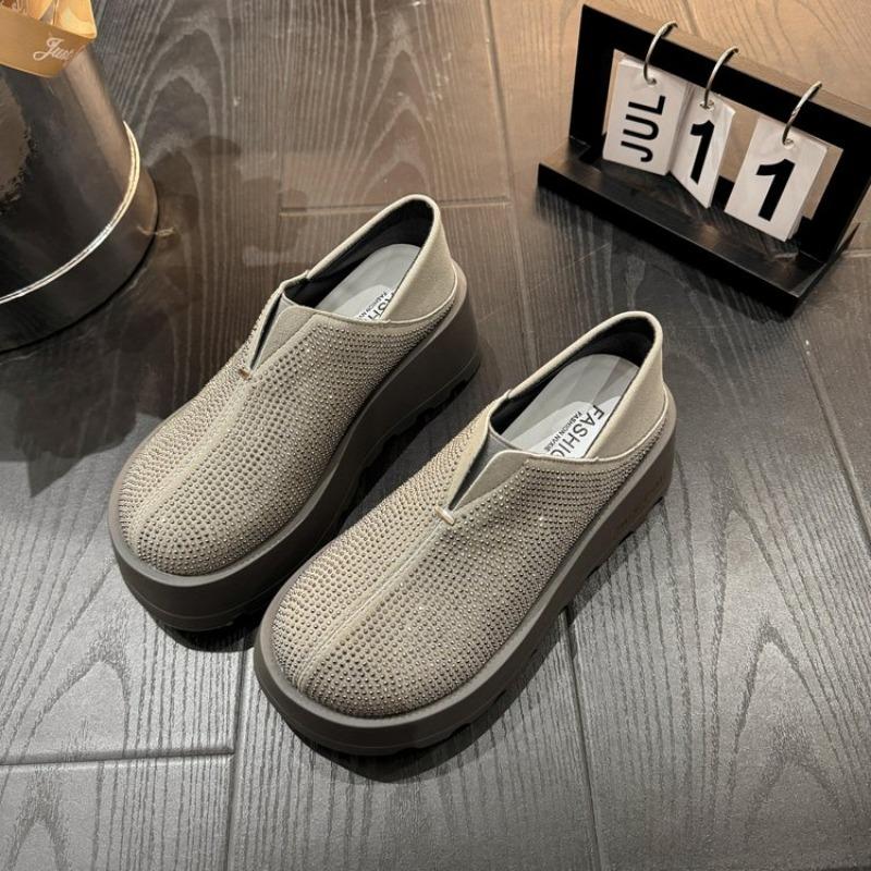 Fashion Two-wear Rhinestone Platform Shoes 2025 Summer One-foot Slip New Platform Casual Versatile Single Shoes for Women