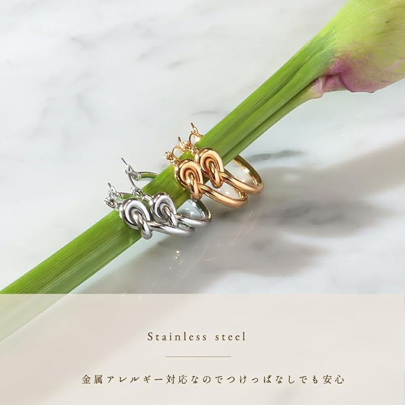 [mico.lor] Stainless Earrings (229) Yuwaki Set of 2 Ladies Surgical Stainless Steel 316L Compatible with Metal Allergies Golden