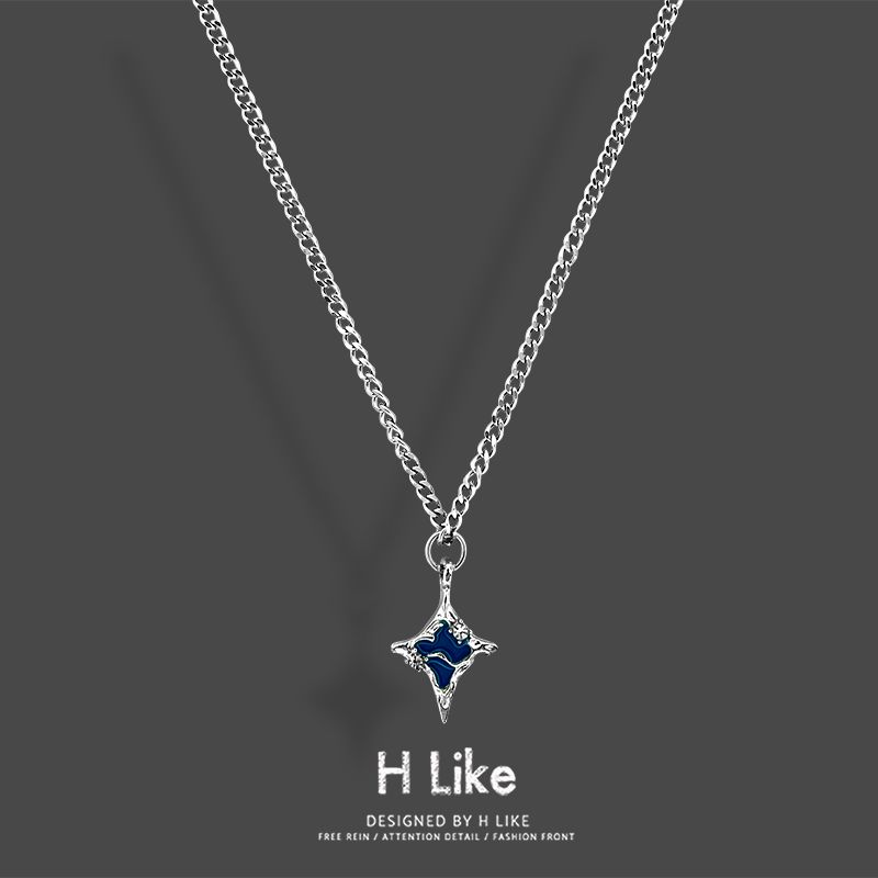 

Lake Blue Cross Star Pendant Titanium Steel Snake Bone Necklace O chain 55cm Lake Blue small Cross star