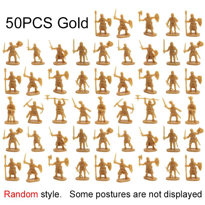 

50 PCS Medieval Soldiers Model 1:72 Scale Blue Gold Gray Yellow Multiple Postures Miniature DIY War Scene Role-Playing Props ZYF