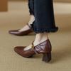 Fashion French Retro Square Head with A Line High Heels New Chunky Kitten Mary Jane Women's Shoes