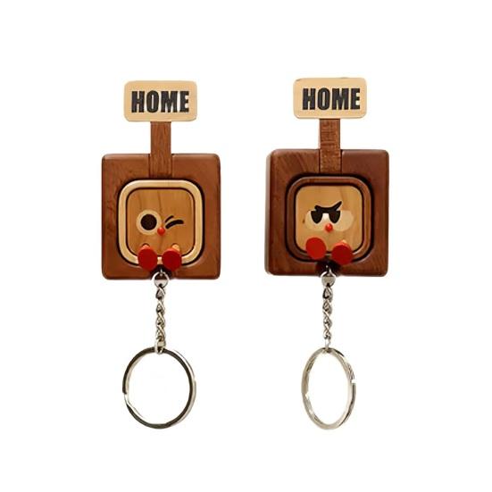 Wooden Key Holder Wall Mount Funny Face Expressions Handcrafted Key Storage Organizer Entryway Home Decor