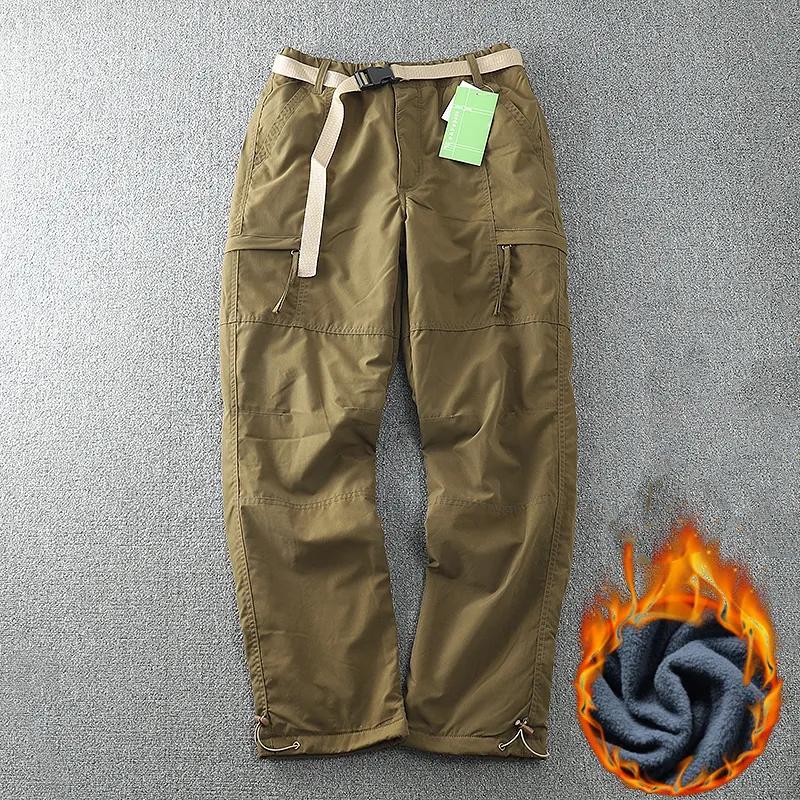 Men's Autumn and Winter Windproof Waterproof Padded Work Pants Solid Color Plus Size Straight Multi-Pocket Outdoor Pants