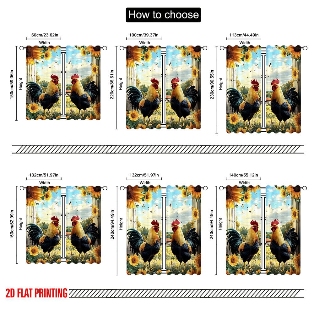 2Pcs Farmhouse Style Curtains Chicken And Sunflower Print Rod Pocket Window Treatments Rustic Drapes Design For Privacy