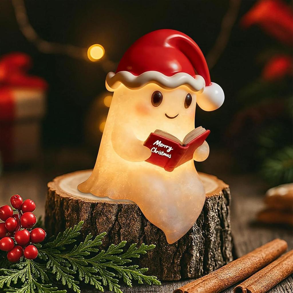 Cute Ghost Reading Book Lamp Ornament Book Lovers Halloween Night Light Adorable Ghost Night Light For Bedroom Halloween Decor