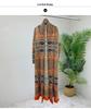 Pleated Retro Print Trench Coat: Women's High-End Loose Tie-Waist Spring & Autumn Muslim Robe Cardigan.