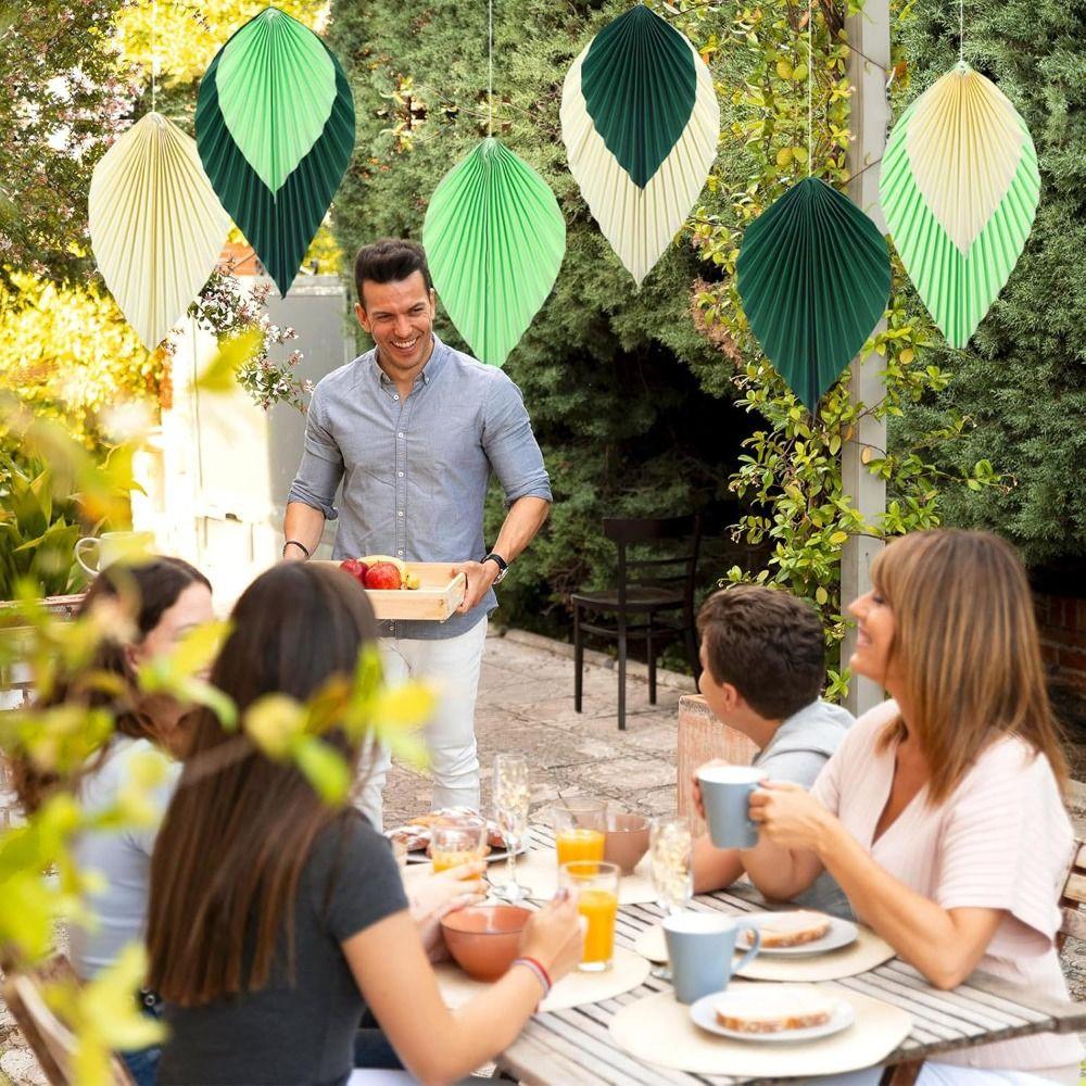 Green Leaf Fan Background Decoration Hanging Festival Paper Leaves Decoration Handmade DIY Birthday Hanging Decor