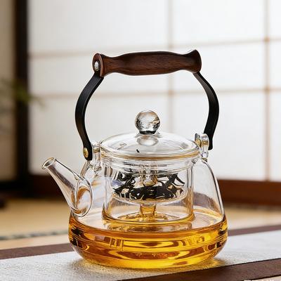 Tetera de Vidrio de 1000 ml Segura para Estufa Tetera de Vidrio de Borosilicato con Infusor para Té en Flor Té a Granel Té de Hierbas