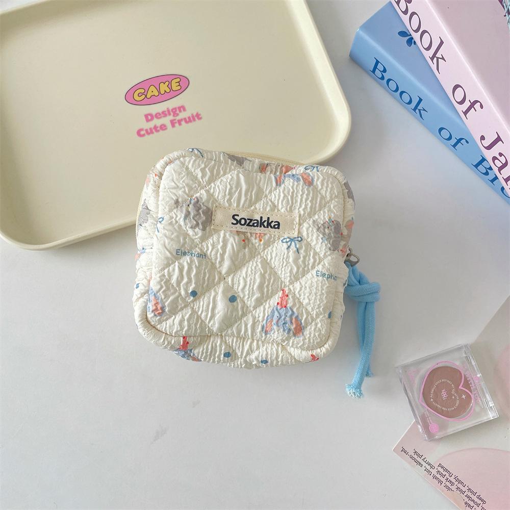 Mini Cute Square Cosmetic Bag Women Portable Earphones Lipstick Sanitary Napkins Storage Pouch Small Makeup Zipper Bags Purse