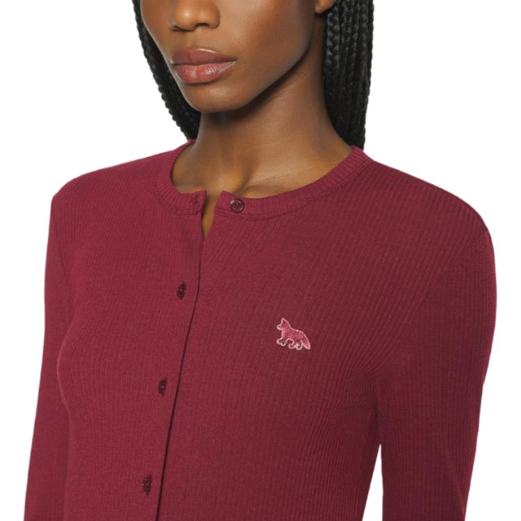 Maison Kitsune Logo Single-Breasted Slim Fit Long Sleeve Knit Sweater Women sweater PW00512KJ0134-0143