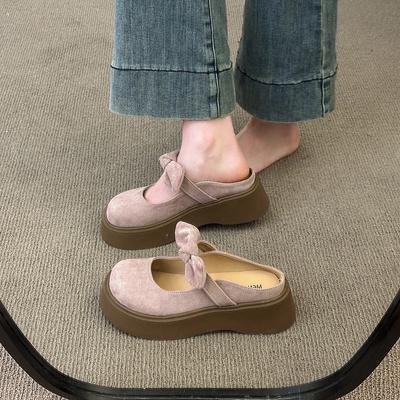 Thick-bottomed Bow Bag Head Half Slippers Women's Outer Wear 2025 New Spring and Summer One-pedal Mary Jane Sandals