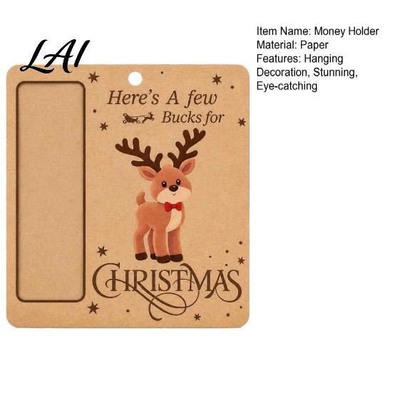 Portable Money Gift Holder Wooden Christmas Holder Vintage Cash Hanging Ornaments Reusable with Santa/Snowman/Tree Pattern for Xmas Party,