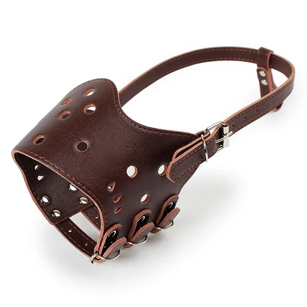 

Soft Leather Dog Muzzle Anti-Biting Anti-Barking Adjustable Pet Muzzle for Small Large Dogs Outdoor Dog Mouth Cover Pet Supplies XS（old） коричневий