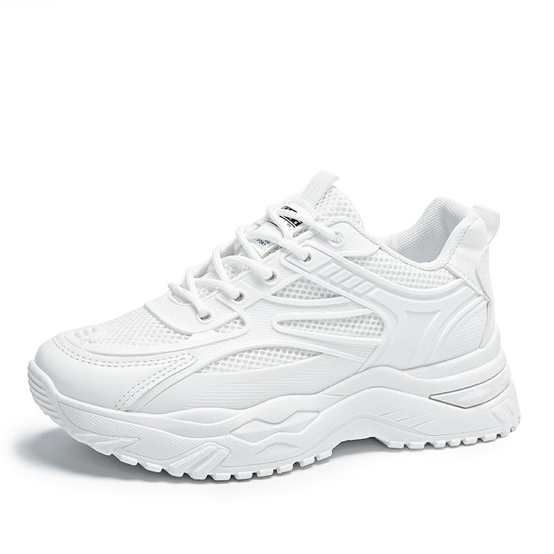 Tênis Branco Feminino Tênis Chunky de Couro Sapatos Esportivos Femininos Sapatos de Tênis Vulcanizados de Sola Grossa Sapatos de Plataforma Basket