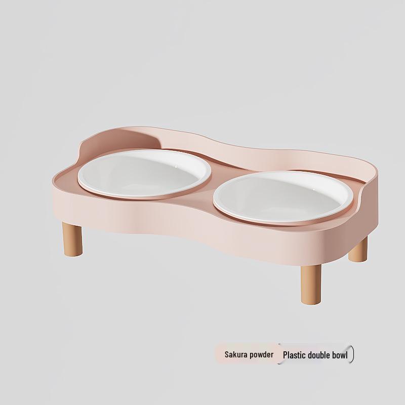 Anti-tip Stainless Steel Pet Bowl Set: Double Cat & Dog Bowls with Eco-friendly PP Base, Protects Cervical Vertebrae & Prevents Splashing