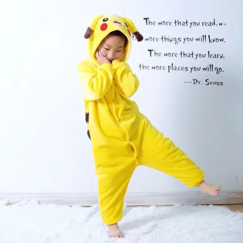 Pikachu Pokemon Warm Flannel Onesie Cosplay Hoodie For Kids/Adults Soft Homewear Autumn Winter Parent-Child Sleepwear For Girls