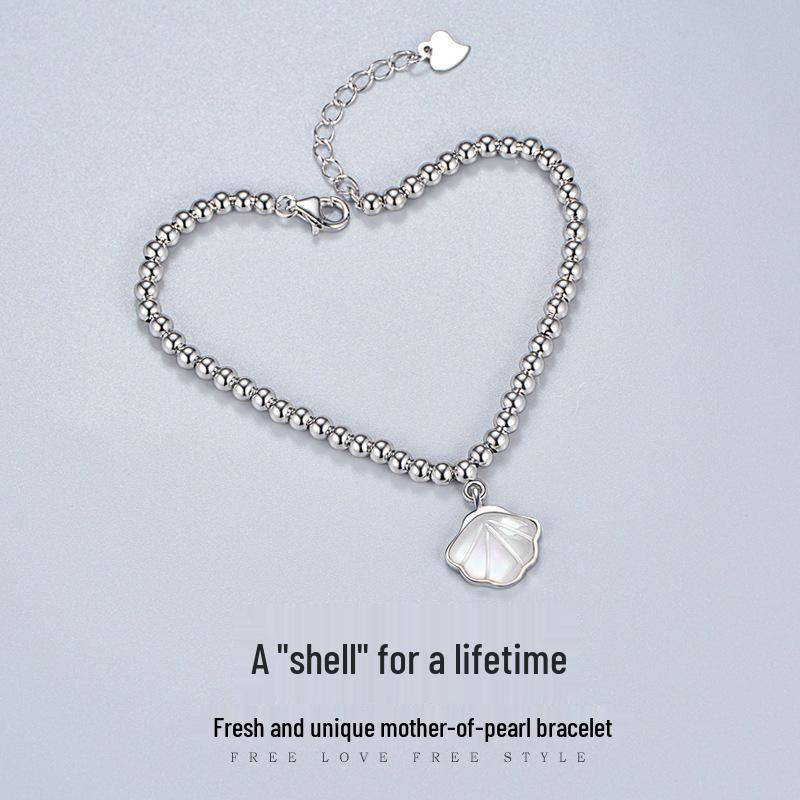 Su Chuang Women's S925 Sterling Silver Mother-of-Pearl Bead Bracelet - Simple, Versatile Design