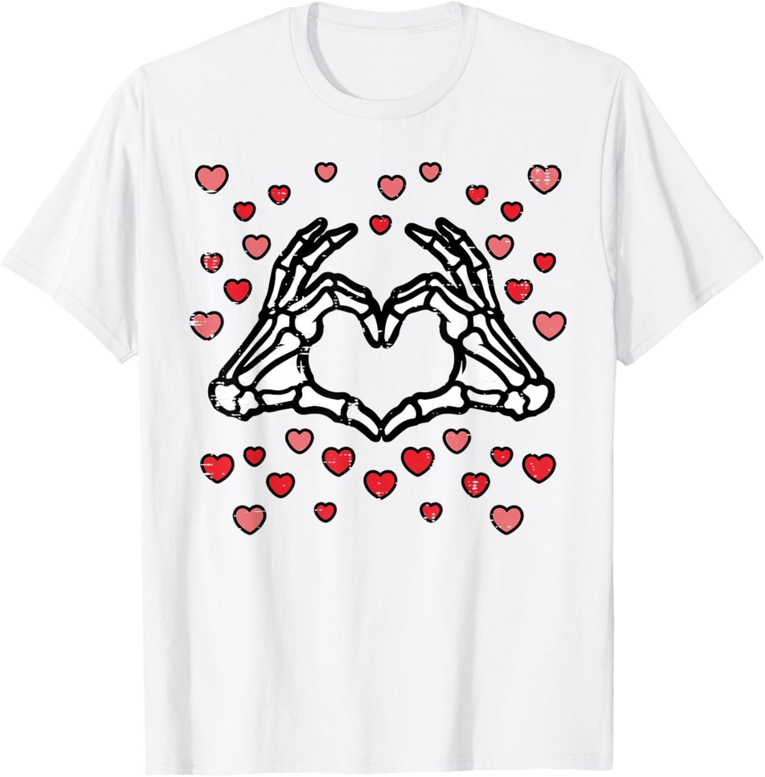 Valentines Day Skeleton Hand Heart Funny Graphic Unisex T-Shirt S разноцветный