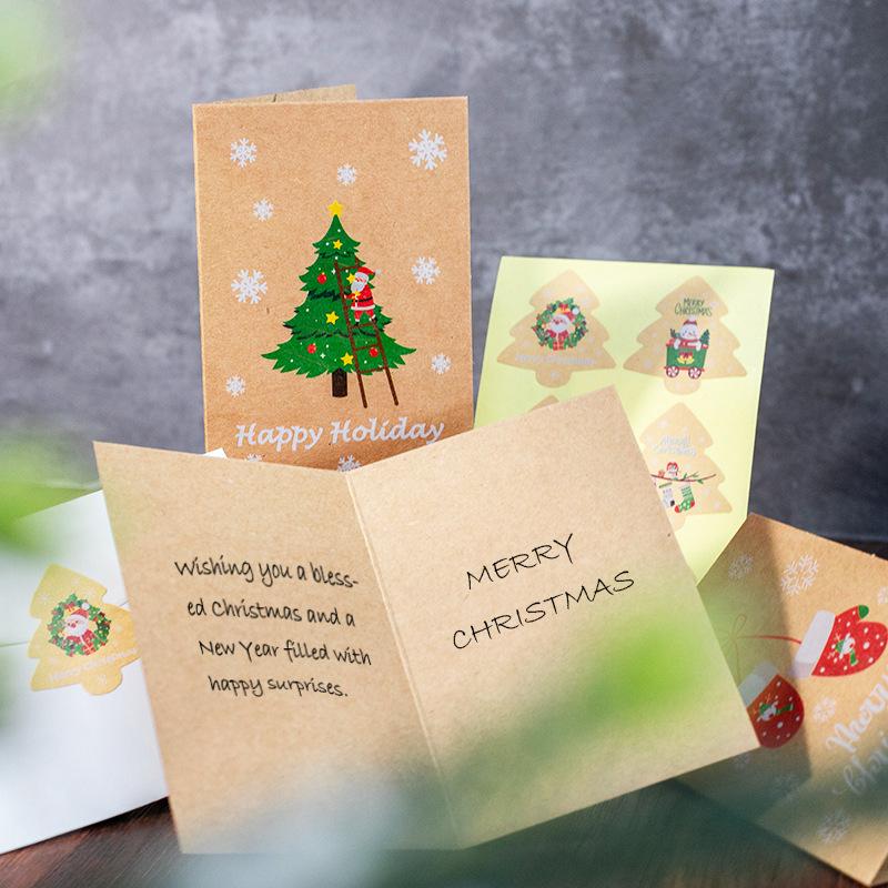 6pcs Mini Christmas Greeting Cards Merry Christmas DIY Folding Kraft Paper Card New Year Xmas Party Invitations Gifts Postcard