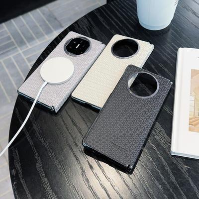 For Huawei Mate X7/X6/X5/X3 Case Cube Central Axis Luxury PU Leather Magnetic Wireless Charging Protective Back Cover Shell