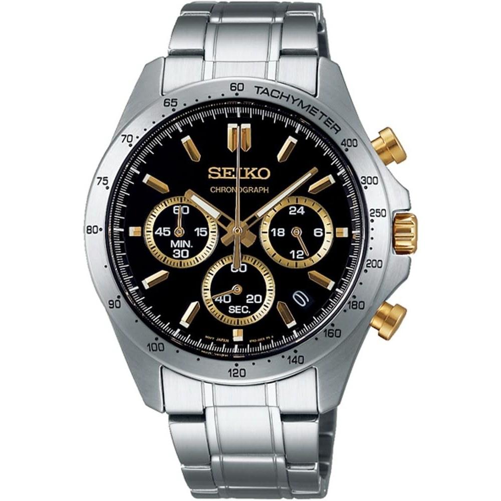 SEIKO 1/5 Second Chronograph Quartz Wristwatch Mens SBTR015 Black Gold